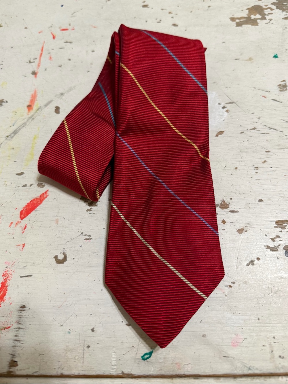 Robert Talbott for Nordstrom Red Tie Gold Blue Diagonal Stripes vintage euc silk